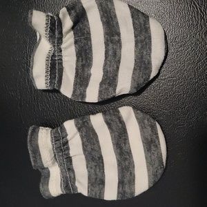 2 pair Grey and white striped infant mittens